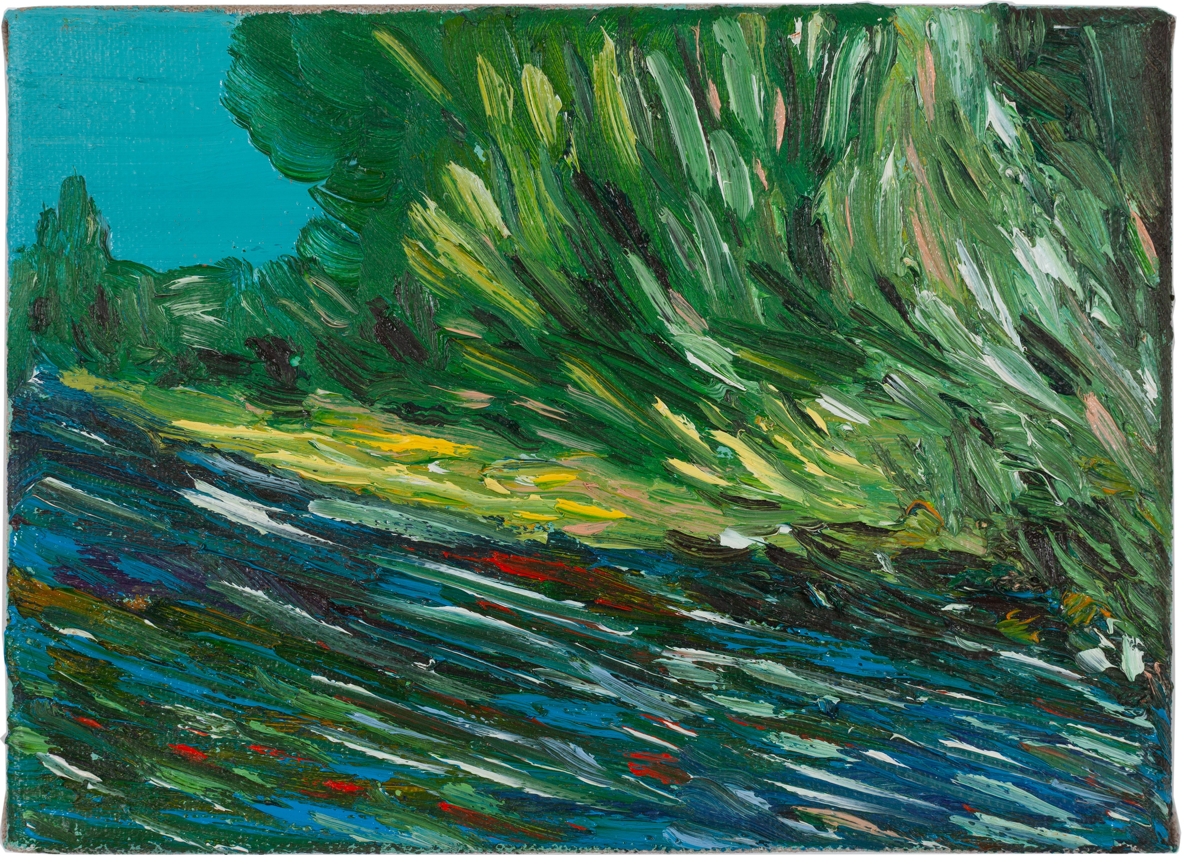 Ari Salfo , Paysage côtier, huile sur toile, 10 × 15 cm.